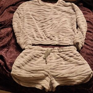 Cozy velour zebra stripe imprint Pajama Set